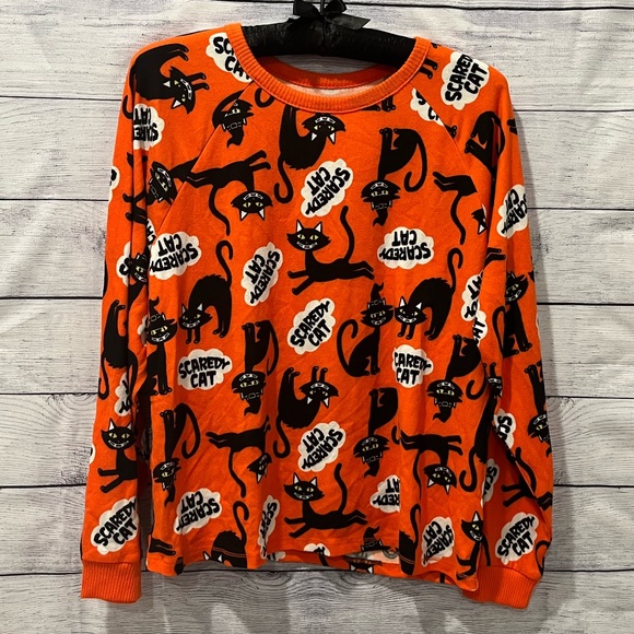 Scaredy Cat Halloween Pajamas 2 piece set. Black and Orange XL top/3XL bottoms. - Picture 2 of 13